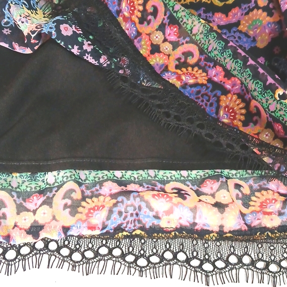 💜 Sui by Anna Sui Paisley Chiffon Lace Skirt – Shirred Waist, Size L - Picture 6 of 7